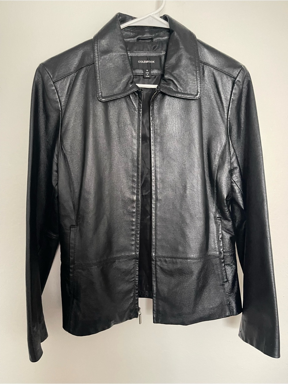 Women's Black Leather Zip Jacket